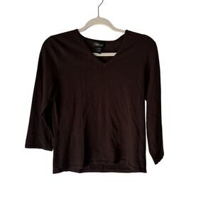 Spense Sweater Y2k Medium Brown V Neck Silk Blend Pullover Long‎ Sleeve Top